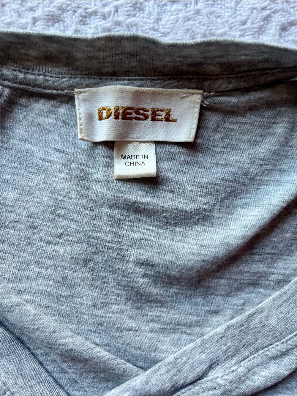 Diesel Gray V-Neck Long Sleeve Tee with Logo Pocket